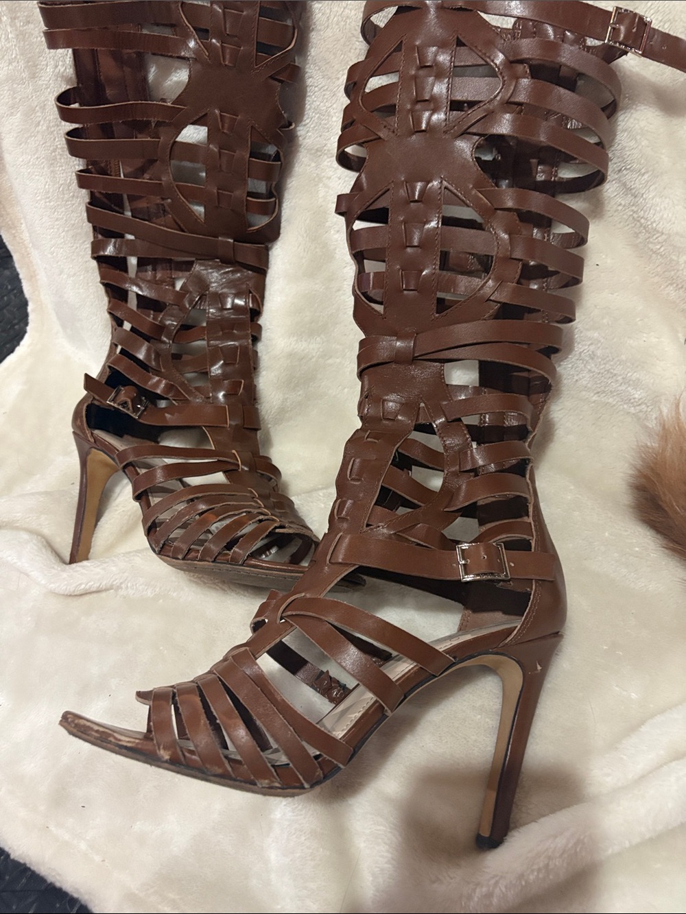 Vince Camuto Brown Strappy High Heel Gladiator Boots